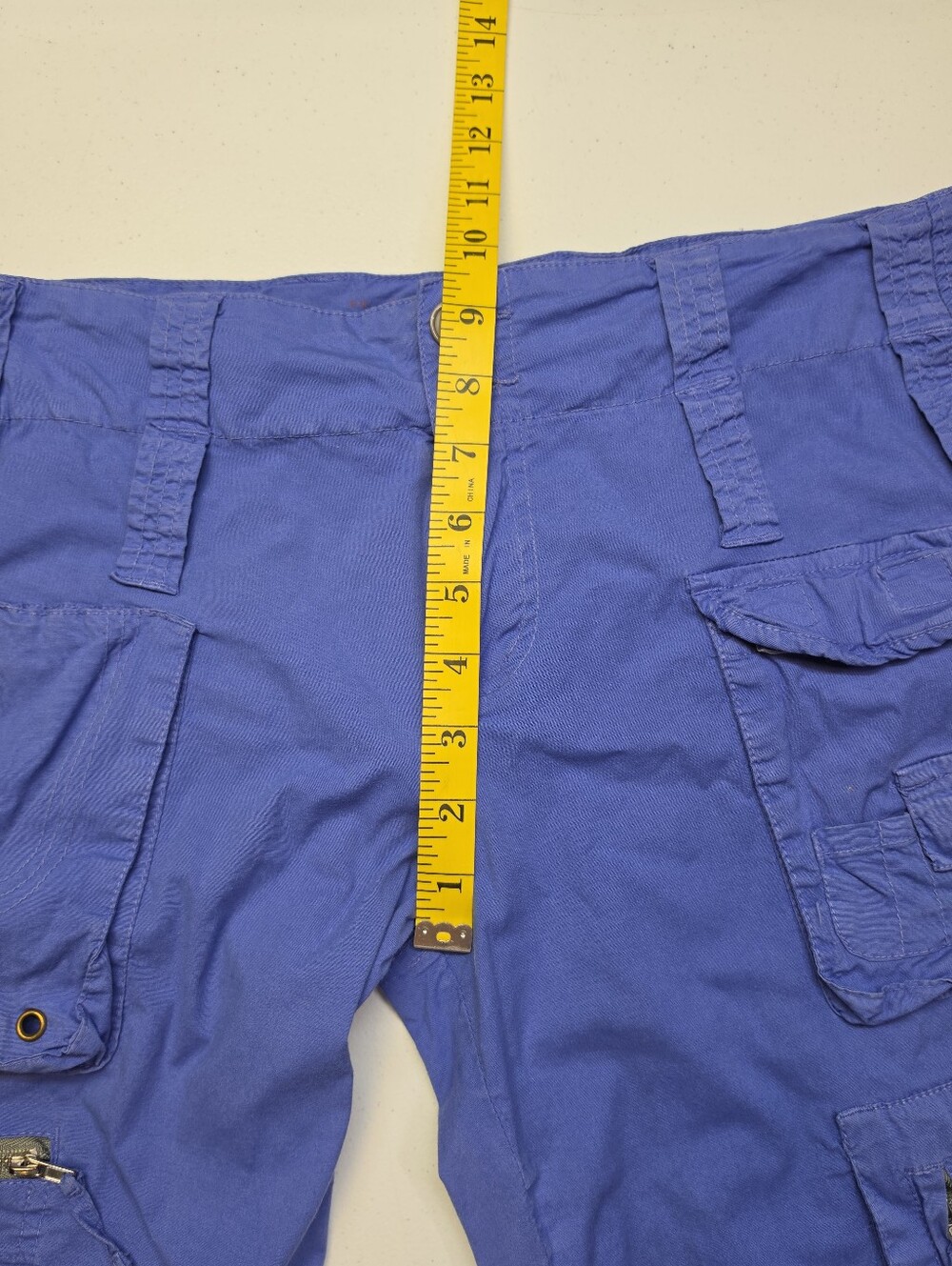 Pete & Greta Y2K Unisex Blue Cargo Bremuda Shorts Utility Pockets Thrashed - Picture 6 of 13